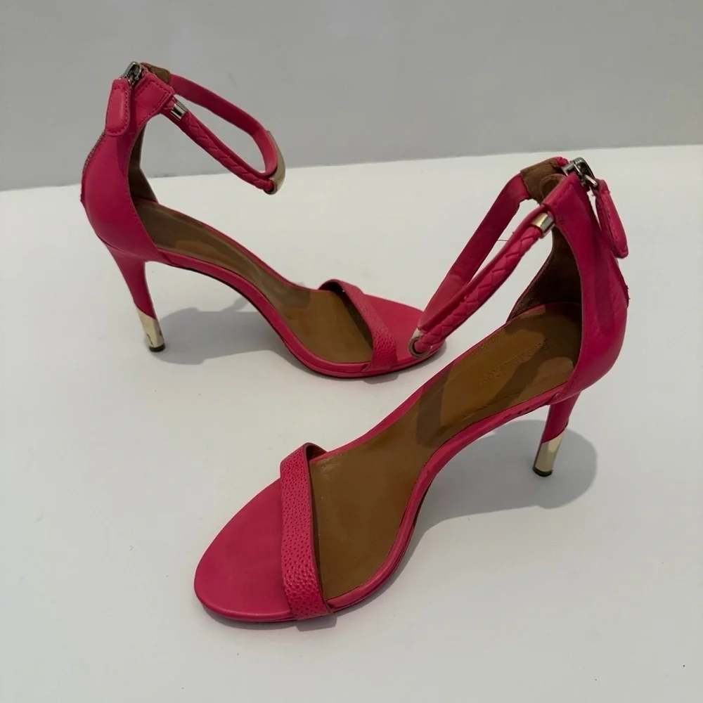 Rachel Roy Hot Pink Leather Heeled Sandals Ankle Strap Size 7.5